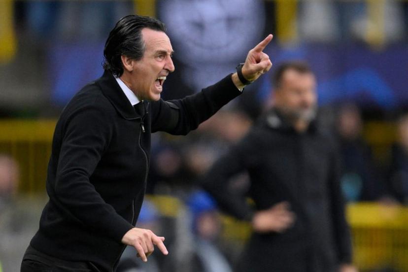 Aston Villa's Spanish  head coach Unai Emery reacts from the touch line during the UEFA Champions League - League phase, Matchday 1 - football match between Club Brugge KV and Aston Villa FC at the Jan Breydel Stadium in Bruges on September 8, 2026.  JOHN THYS / AFP