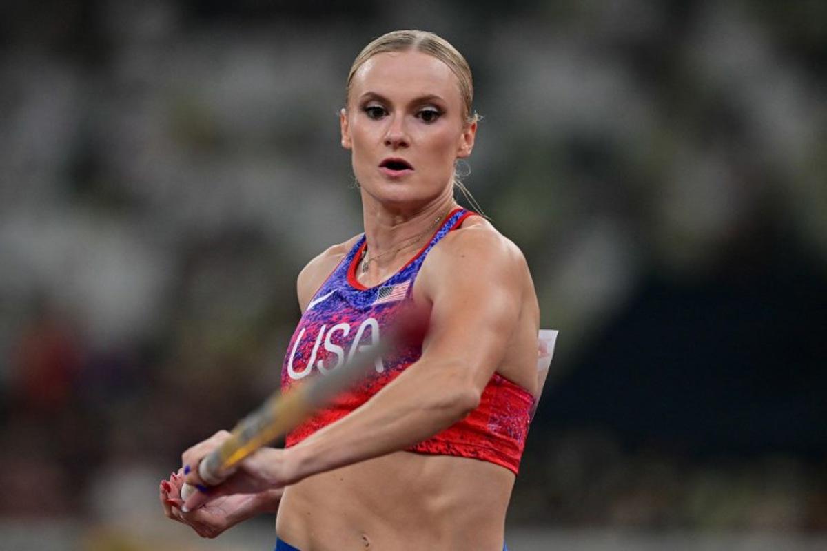 US' athlete Katie Moon competes in the women's pole vault final during the World Athletics Championships in Tokyo on September 17, 2025.  Ben STANSALL / AFP