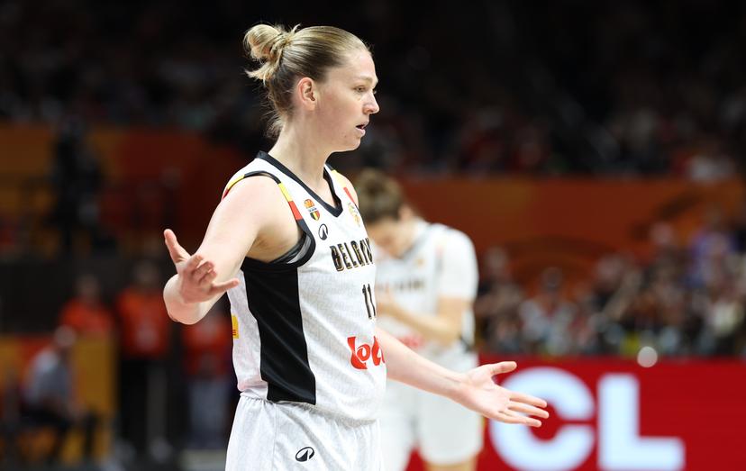 Belgium's Emma Meesseman gestures during a basketball game between Germany and Belgium national team Belgian Cats, a quarter final  game at the FIBA Women's Basketball World Cup, on Thursday 10 September 2026, in Berlin, Germany. The FIBA Women's Basketball World Cup takes place in Berlin from 4 to 13 September 2026. BELGA PHOTO VIRGINIE LEFOUR