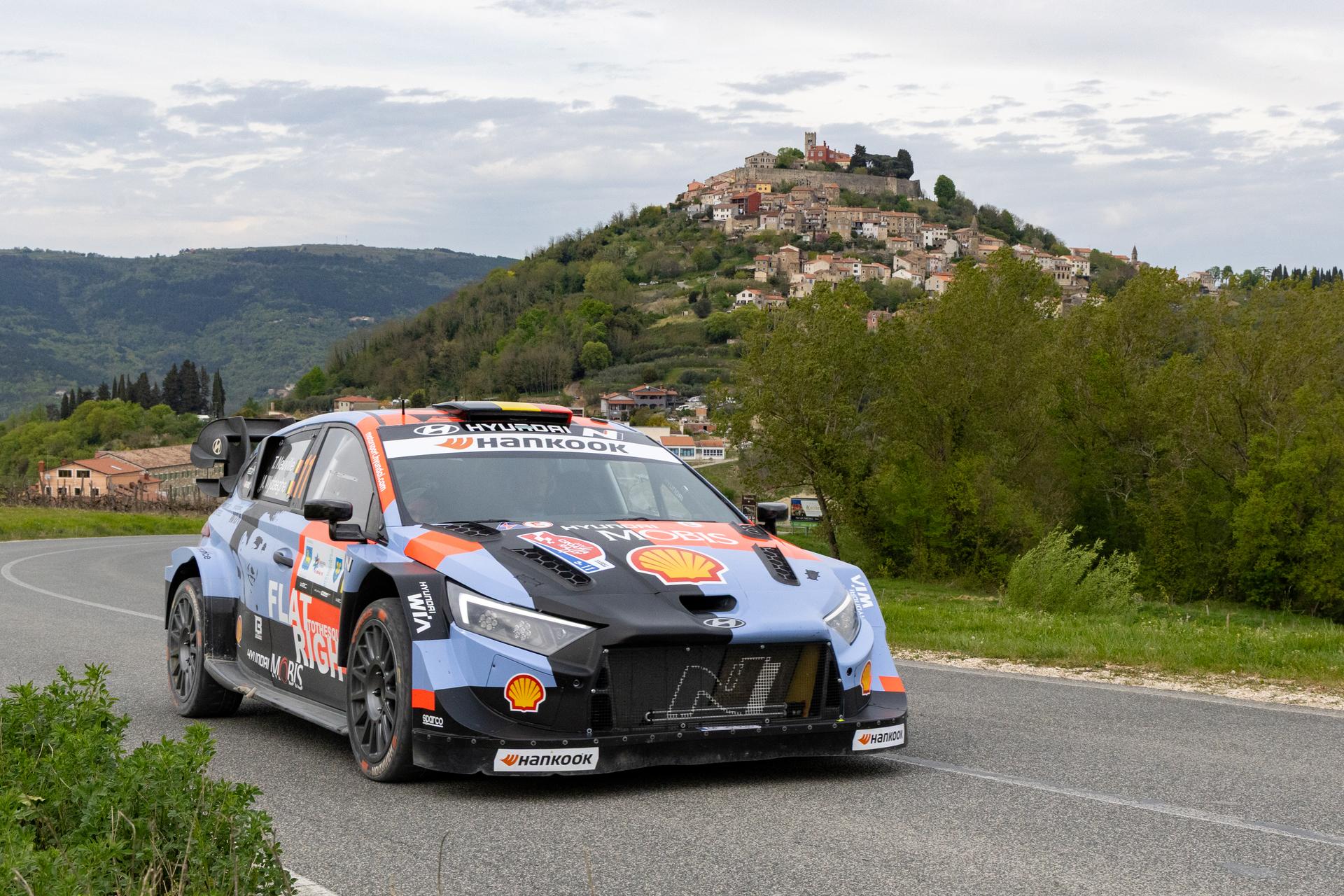 Thierry Neuville of Belgium and Martijn Wydaeghe of Belgium from Hyundai Shell Mobis World Rally Team in Hyundai i20 N Rally1 during Day Two of the FIA World Rally Championship Croatia on April 09, 2026 in Motovun, Istria County, Croatia. Photo: Srecko Niketic/PIXSELL BELGIUM ONLY