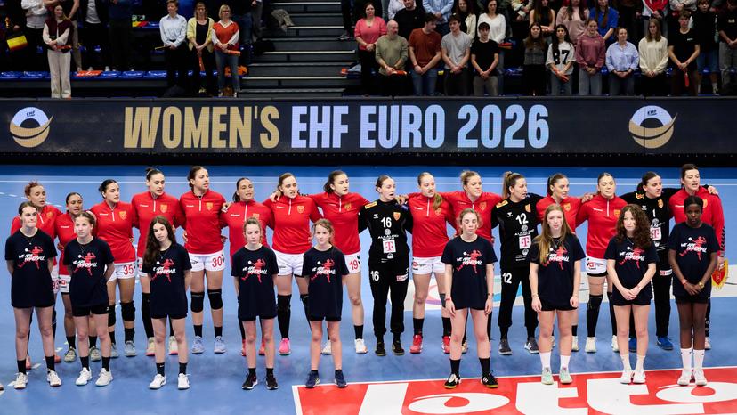 ATTENTION EDITORS - HAND OUT PICTURES - EDITORIAL USE WITH STORY ON HANDBALL ONLY - MANDATORY CREDIT ALAIN DECAMPS  Hand out pictures released by Alain Decamps shows Belgium's players during the national anthem at the start of the handball game between the Black Arrows, Belgium national women handball team, and North Macedonia, a Qualifier Phase 2 Euro 2026 game on Wednesday 04 March 2026 in Hasselt.  HAND OUT - ALAIN DECAMPS  Belga and Belga Editorial Board decline all responsibility regarding the content of this picture.
