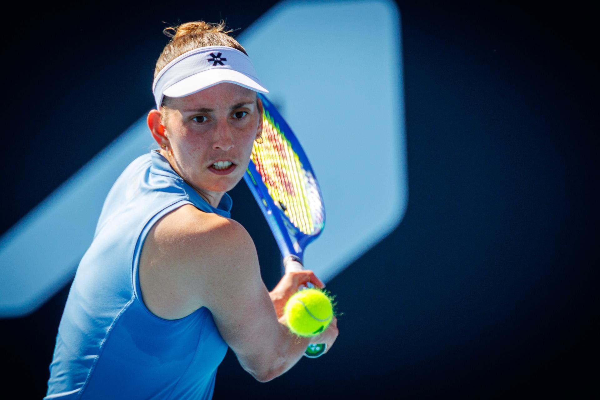 Belgium's Elise Mertens pictured in action during a second round match against Japanese Uchijima in the women singles at the Australian Open, Melbourne Park, Melbourne on Thursday 22 January 2026.  BELGA PHOTO PATRICK HAMILTON  --- BENELUX ONLY   ---