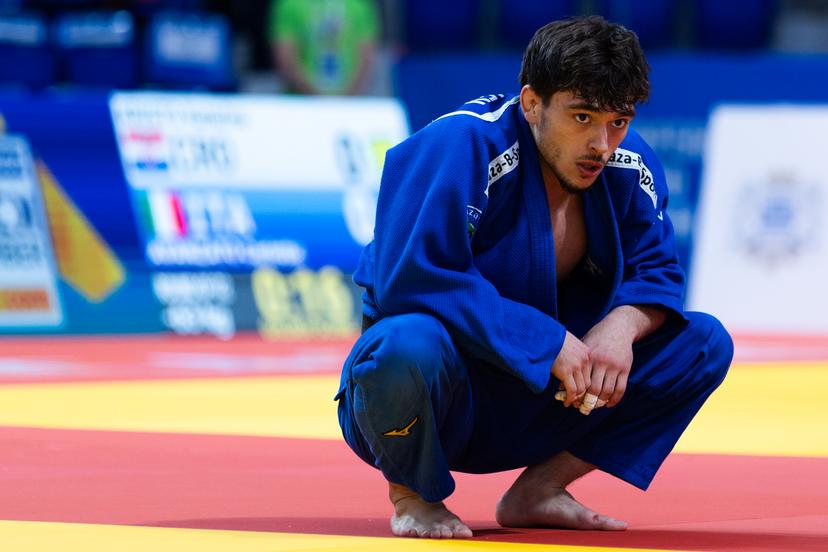 Belgian Zelemkhan Batchaev reacts during a fight in the Men -73kg, at the European Judo Championships in Podgorica, Montenegro, on Thursday 24 April 2025. The tournament is taking place from 23 tot 27 April 2025. BELGA PHOTO NIKOLA KRISTC