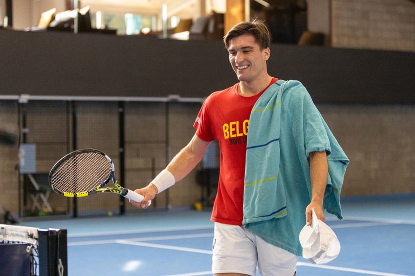 Belgian Raphael Collignon pictured during an open training session of the Belgian Davis Cup team ahead of the Davis Cup Finals (November 18-23), in Wilrijk, on Wednesday 12 November 2025. BELGA PHOTO ZENO DRUYTS