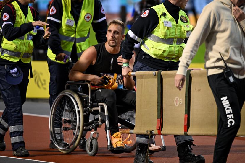 Belgian Timothy Herman is injured an leaves the the 50th edition of the Memorial Van Damme Diamond League athletics event in Brussels, Saturday 5 September 2026.  BELGA PHOTO ELIAS ROM
