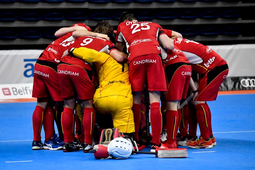 Belgian players pictured during the match between Russia and Belgium, in pool B at the EuroHockey Indoor Championship, in Antwerp, Friday 12 January 2018. BELGA PHOTO DIRK WAEM