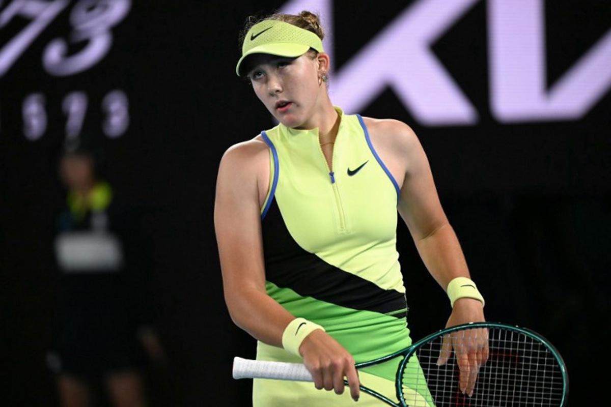 Russia's Mirra Andreeva reacts after a point against Ukraine's Elina Svitolina during their women's singles match on day eight of the Australian Open tennis tournament in Melbourne on January 25, 2026.  WILLIAM WEST / AFP