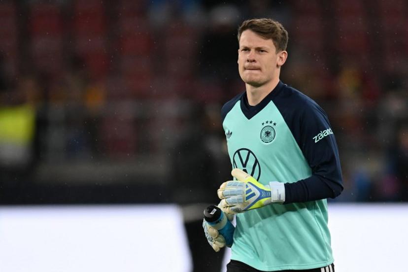 Germany's goalkeeper #12 Alexander Nubel warms up prior to the international friendly football match between Germany and Ghana at the MHP Arena in Stuttgart, southwestern Germany on March 30, 2026.  THOMAS KIENZLE / AFP