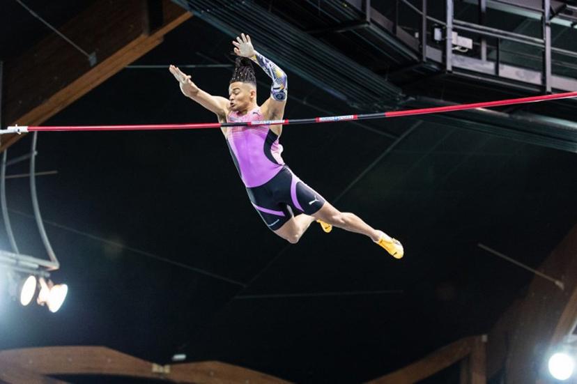 Greece's Emmanouil Karalis competes in the men's pole vault at the Athletics meeting "Hauts-de-France Pas-de-Calais" as part of the World Indoor Tour Gold, in Lievin, northern France on February 19, 2026.  Sameer Al-DOUMY / AFP