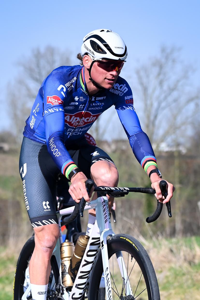 Dutch Mathieu van der Poel of Alpecin-Premier Tech pictured at the Haaghoek climb during a track reconnaissance session ahead of this weekend's one-day cycling race Omloop Het Nieuwsblad, the opening race of the Flemish classic one day races season, Thursday 26 February 2026. BELGA PHOTO ELIAS ROM