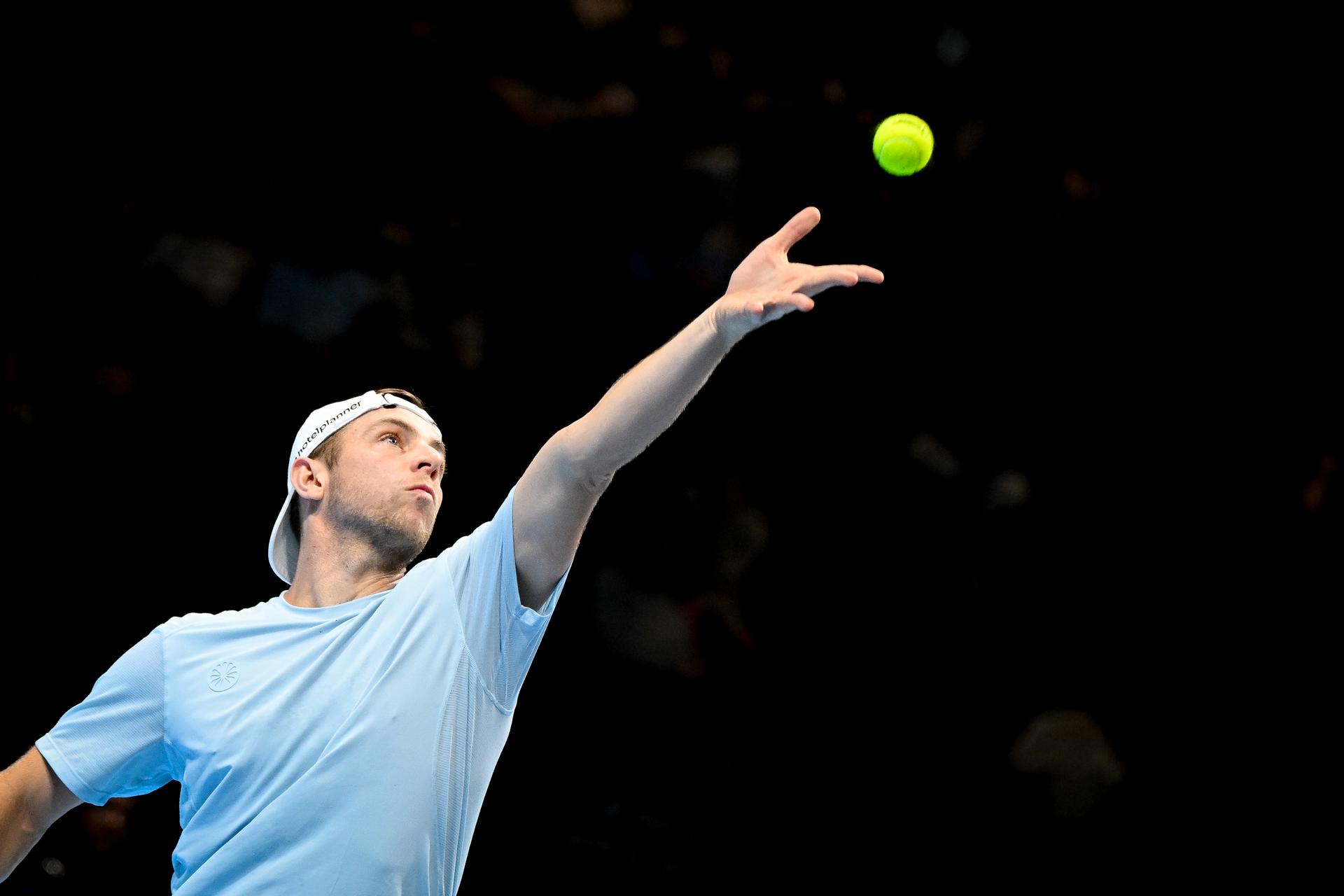 Dutch Tallon Griekspoor pictured in action during the semi final of the European Open ATP tennis tournament in Brussels, on Saturday 24 October 2026. This year's edition of the tournament is taking place from 17 to 25 October BELGA PHOTO ELIAS ROM