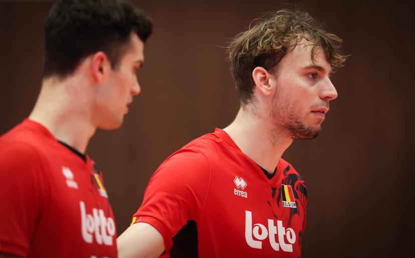 Belgium's Ferre Reggers pictured during a volleyball match between Belgium's national men's volleyball team, the Red Dragons, and the Azeri national men's volleyball team, in match 3/6 of the League Round of the European Golden League men, in Beveren, Friday 24 May 2024. BELGA PHOTO VIRGINIE LEFOUR