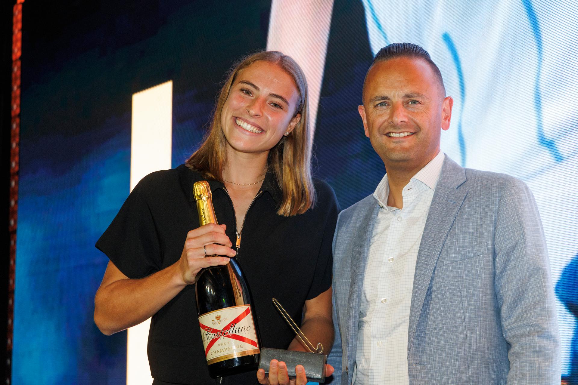 Gantoise's Alexi Van Remortel pictured during a ceremony to award the 'Golden Sticks' (Gouden Sticks - Sticks d'Or) for the best players of the 2024-2025 hockey competition, Sunday 31 August 2025 in Brussels. BELGA PHOTO NICOLAS MAETERLINCK