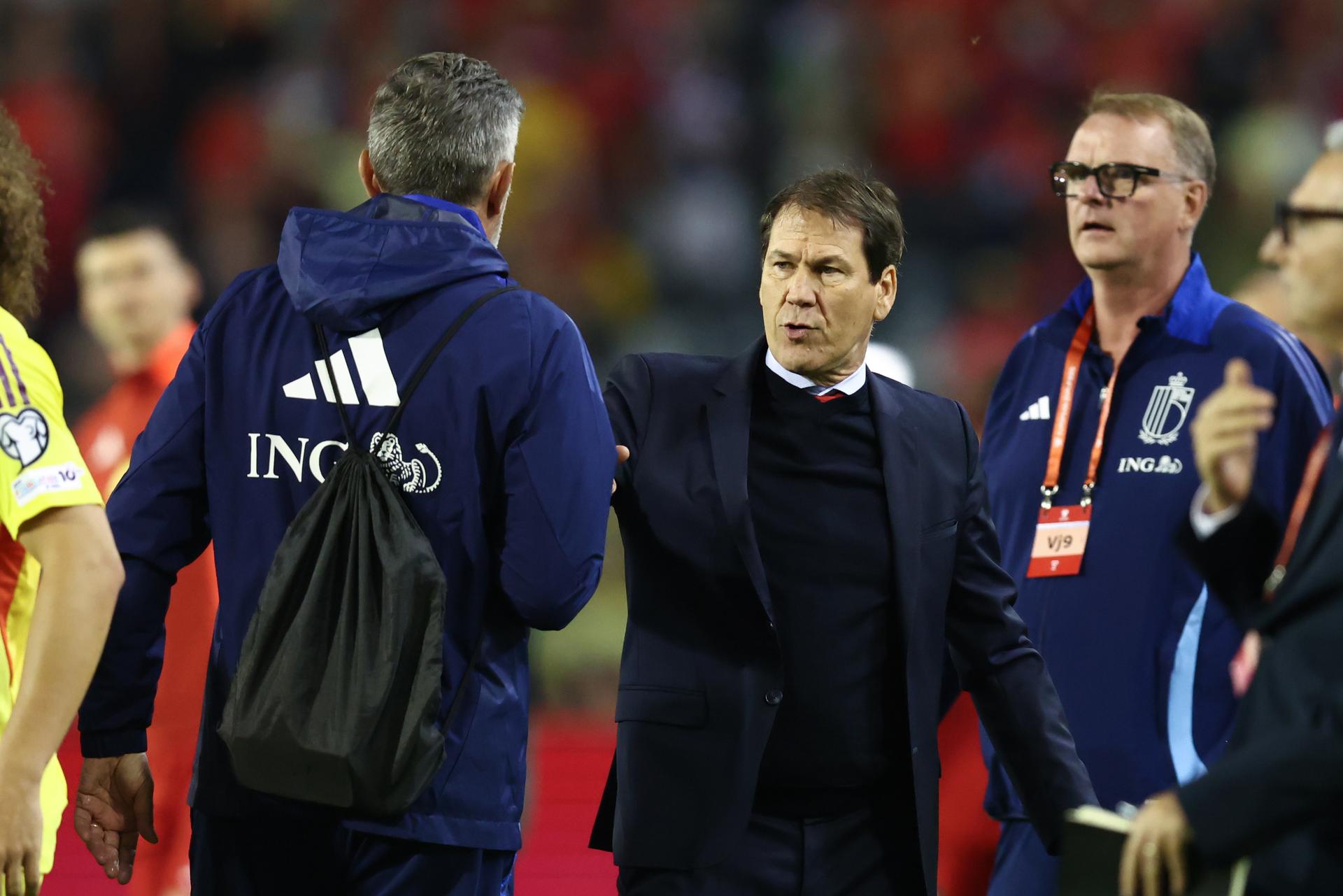 Belgium's head coach Rudi Garcia celebrates after a soccer game between Belgian national team Red Devils and Wales, Monday 09 June 2025 in Bussels, the second (out of 8) qualification games for the World Cup 2026. BELGA PHOTO BRUNO FAHY