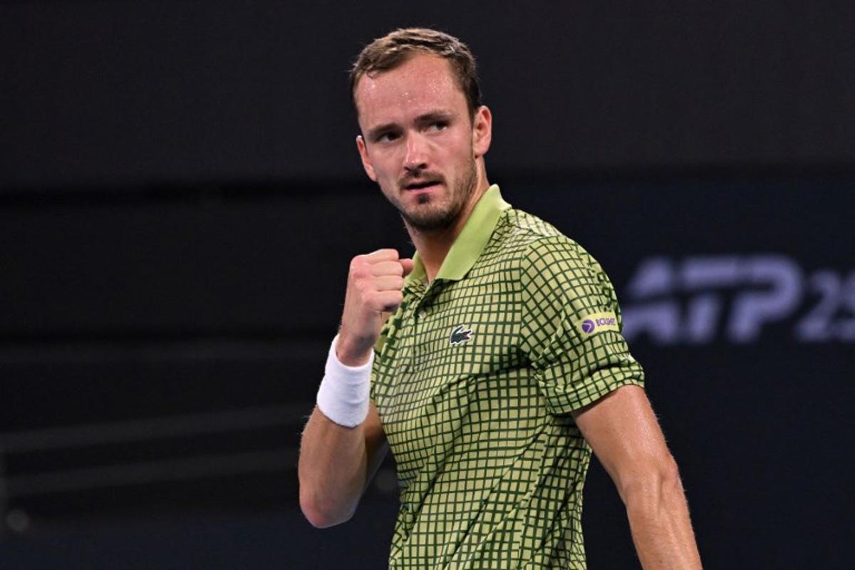 Daniil Medvedev of Russia reacts during the men's singles final against Brandon Nakashima of the US at the Brisbane International tennis tournament in Brisbane on January 11, 2026.   William WEST / AFP