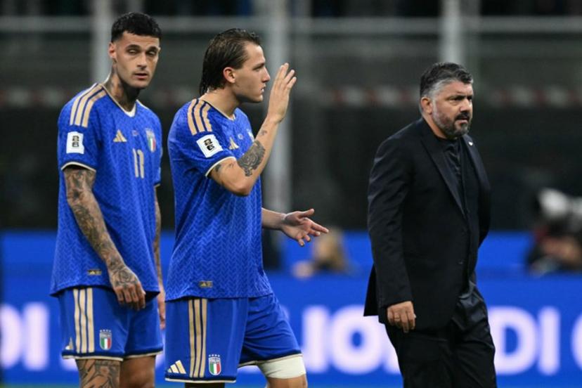 Italy's Gennaro Gattuso looks dejected after being defeated during the FIFA World Cup 2026 European qualification football match between Italy and Norway, at the San Siro Stadium, in Milan, on November 16, 2025.     Stefano RELLANDINI / AFP