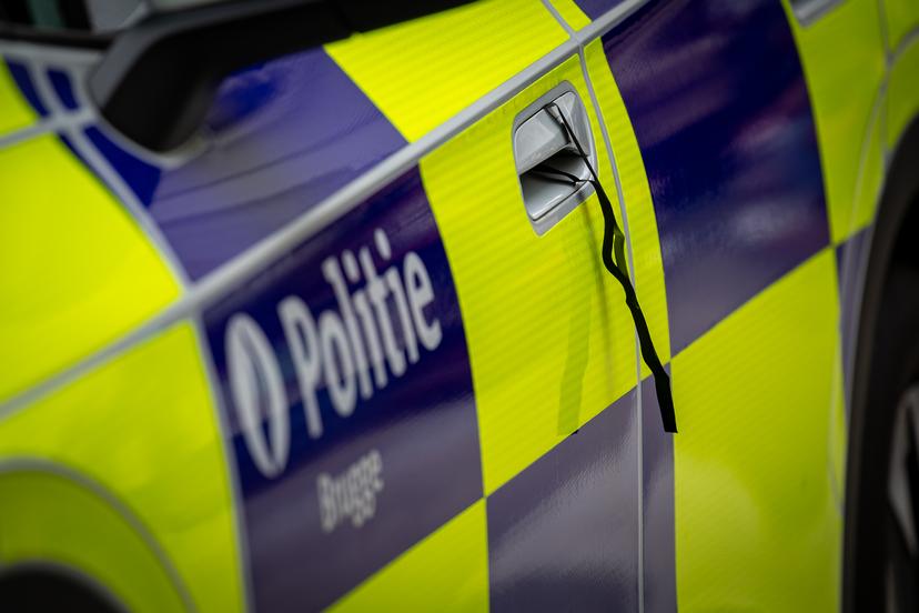 A black ribbon on a police car following the death of Bruges police chief Yves Rotty during the Holy Blood Procession (Heilige Bloedprocessie - Procession Saint-Sang) event, on Thursday 29 May 2025 in Brugge. During the procession, the relic of the Holy blood is carried from the Holy blood basilica to the Holy Saviour cathedral through the city center of Bruges. BELGA PHOTO KURT DESPLENTER