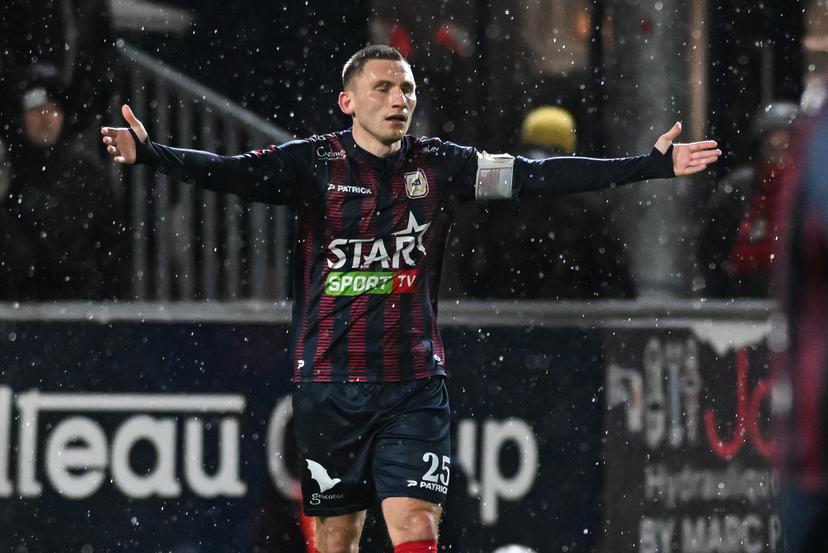 Liege's Jonathan D'Ostilio looks dejected during a soccer game between RFC Liege and Club NXT, Friday 20 February 2026 in Liege, on day 26 (out of 30) of the 2025-2026 'Challenger Pro League' 1B second division of the Belgian championship. BELGA PHOTO JILL DELSAUX