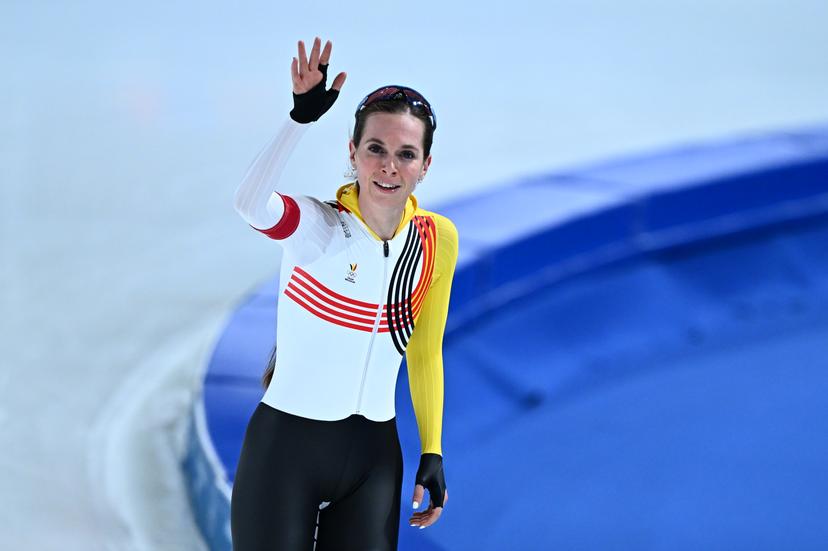 Belgian speed skater Sandrine Tas reacts after her race in the Women's 3000m speed skating race on the first day of the Milano Cortina 2026 Olympic Winter Games, on Saturday 07 February 2026 in Milan, Italy. The XXV Winter Olympics take place from 6 to 22 February 2026 in Italy. BELGA PHOTO JASPER JACOBS