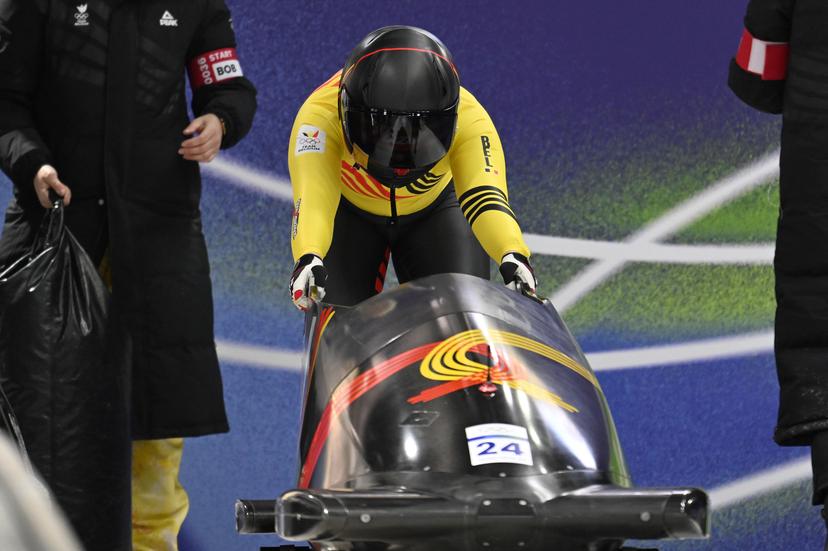 Kelly van Petegem of Belgium competes in Heat Two of the women's monobob bobsleigh competition at the Milano Cortina 2026 Olympic Winter Games, on Sunday 15 February 2026, at the Cortina Sliding Centre in Cortina d'Ampezzo, Italy. The XXV Winter Olympics take place from 6 to 22 February 2026 in Italy. BELGA PHOTO ANTHONY BEHAR - BENELUX ONLY