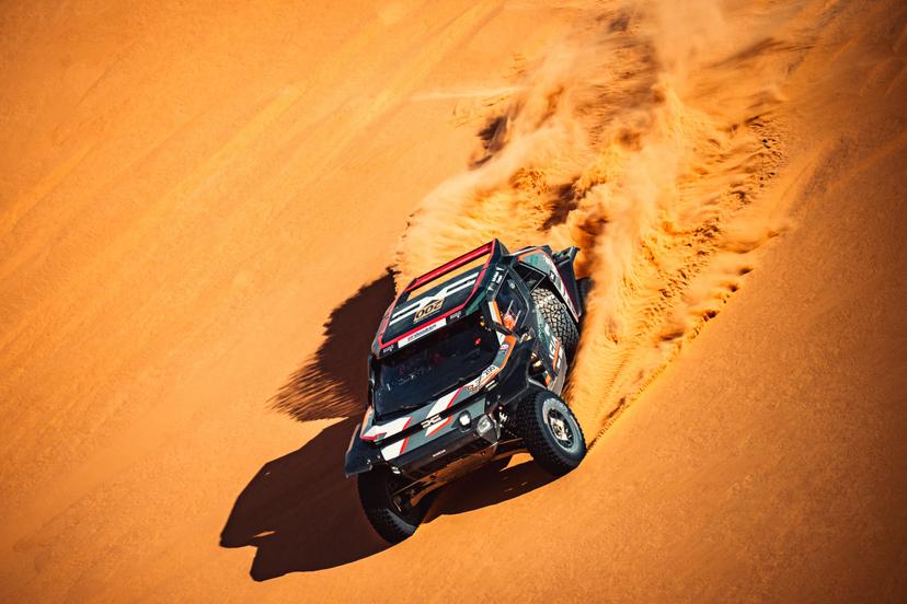 ATTENTION EDITORS - HAND OUT PICTURES - EDITORIAL USE ONLY - MANDATORY CREDIT 'DACIA SANDRIDERS CONTENT POOL'  This handout picture, distributed by Eric Dupain on Tuesday 14 October 2025, shows the car of Nasser Al Attiyah and Fabian Lurquin at the stage 2 of the Rally of Morocco in Erfoud, Morocco.  BELGA PHOTO HANDOUT DACIA SANDRIDERS CONTENT POOL  Belga and Belga Editorial Board decline all responsibility regarding the content of this picture.