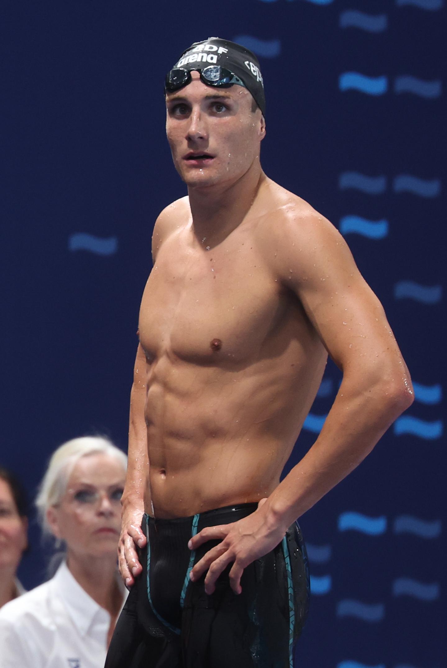 Belgian athlete Lucas Henveaux  looks dejected after the final of the Men's 400 m freestyle race on the last day of  the European Aquatics Championships in Paris, France on Sunday 16 August 2026. BELGA PHOTO VIRGINIE LEFOUR