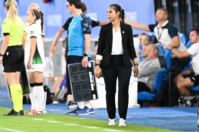 OHL's head coach Setareh Habibzadeh pictured during a game between Oud-Heverlee Leuven Women and Poland women team Czarni Sosnowiec,  Wednesday 2 September 2026 in Leuven, a return leg in the third round qualification game in the UEFA Women's Champions League. OHL Women won 1-4 the first leg. BELGA PHOTO JILL DELSAUX