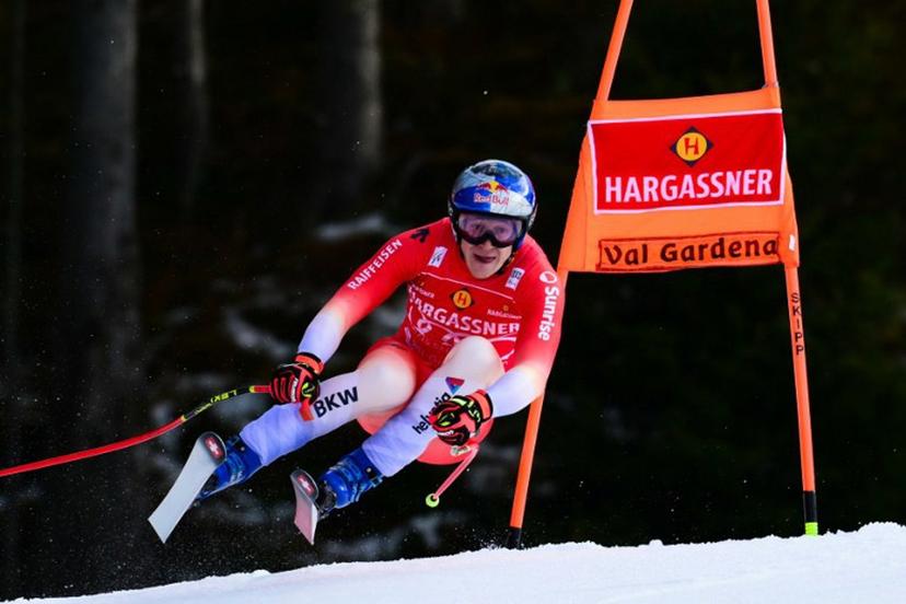 Switzerland's Marco Odermatt competes in FIS Alpine Skiing men's World Cup Downhill replacing Beaver Creek in Val Gardena, on December 18, 2025.  Stefano RELLANDINI / AFP