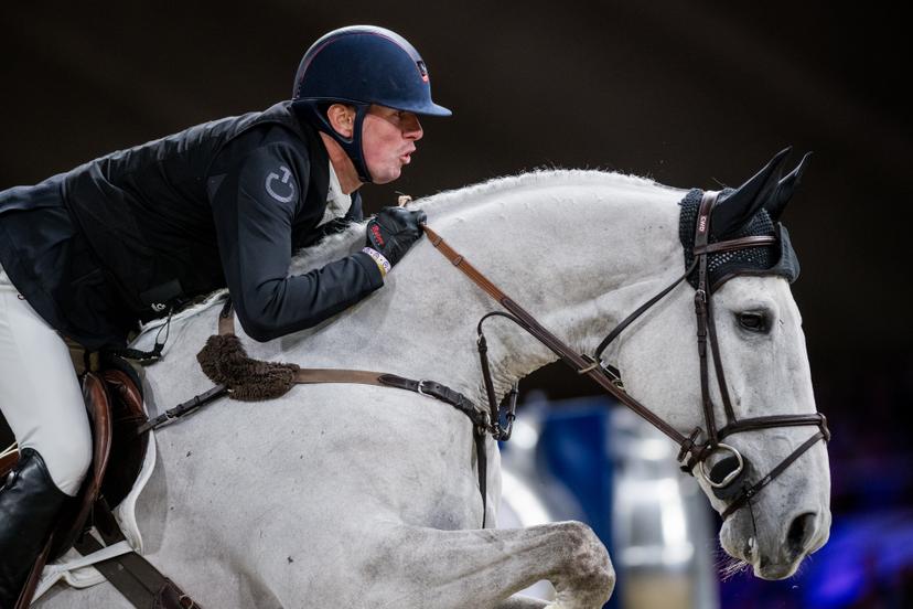 Belgian rider Jos Verlooy with Origi pictured in action during the FEI World Cup Jumping competition at the 'Vlaanderens Kerstjumping - Memorial Eric Wauters' equestrian event in Mechelen on Saturday 30 December 2023. BELGA PHOTO JASPER JACOBS