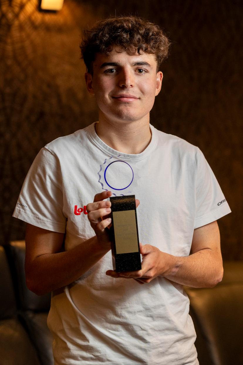 ATTENTION EDITORS - HAND OUT PICTURE - EDITORIAL USE ONLY - MANDATORY CREDIT 'DPG MEDIA'  Undated file picture shows Jarno Widar, best male U23 posing as winner of the trophy of the 'Kristallen Fiets' (Crystal Bike - Velo de Cristal) for the 2025 cycling season, organized by Flemish newspaper Het Laatste Nieuws, Monday 17 November 2025. Belga and Belga editorial board decline all responsability regarding the content of this picture. PHOTO HANDOUT - DPG MEDIA