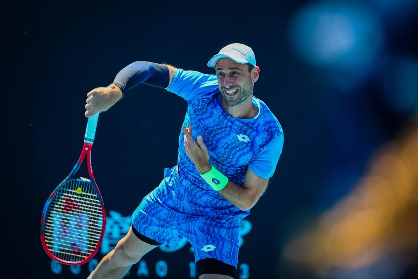 Belgian Sander Gille pictured during a doubles tennis match between Belgian-Polish pair Gille-Zielinski and Spanish-Chinese pair Carballes Baena-Yunchaokete, in the first round of the men's doubles at the 'Australian Open' Grand Slam tennis tournament, Thursday 16 January 2025 in Melbourne Park, Melbourne, Australia. The 2025 edition of the Australian Grand Slam takes place from January 12th to January 26th. Belgian-Polish pair won 6-1, 6-2. BELGA PHOTO PATRICK HAMILTON BENELUX ONLY