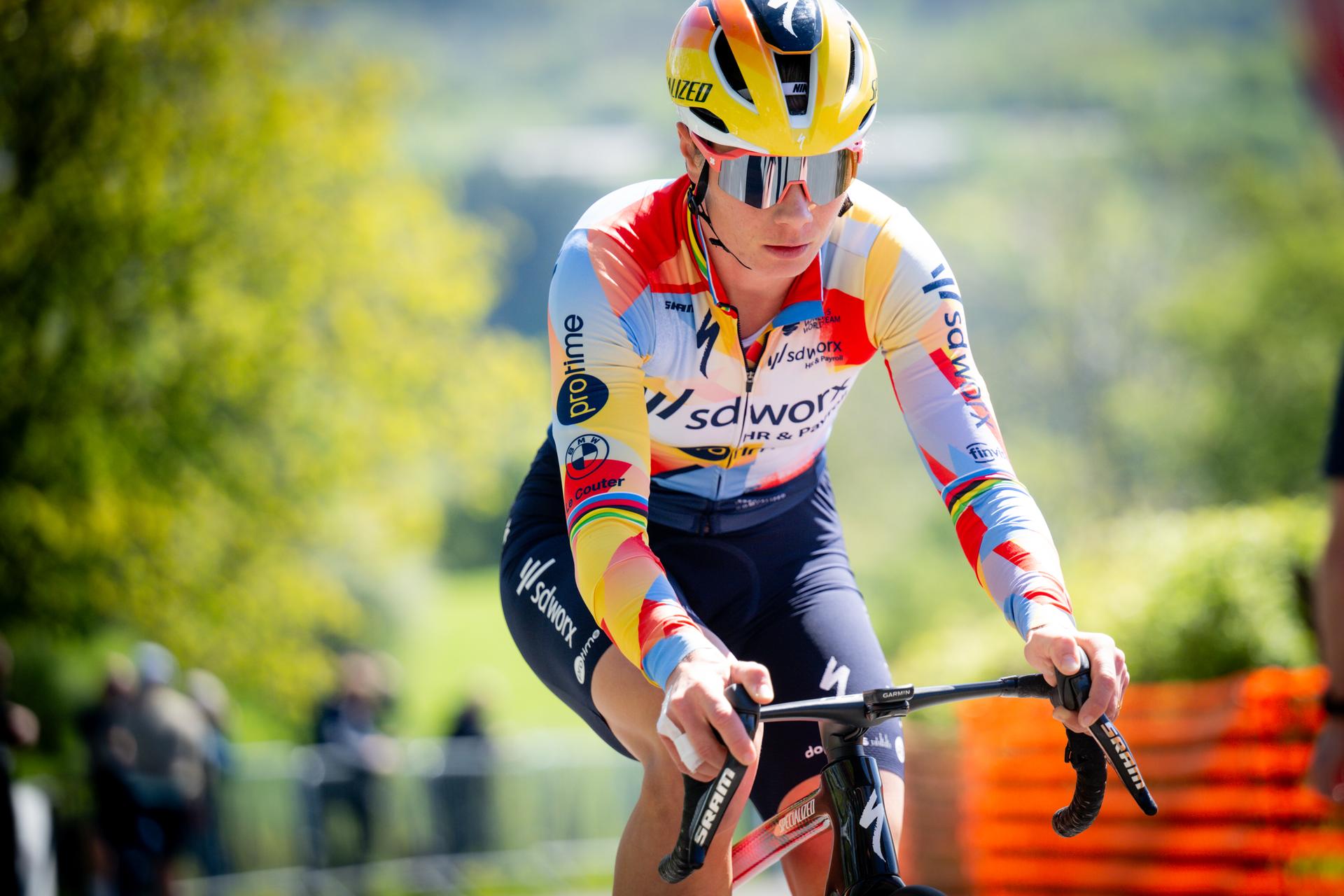 Belgian Lotte Kopecky of SD Worx-Protime pictured in action during a training and track reconnaissance session, ahead of the Liege-Bastogne-Liege one day cycling race, Friday 24 April 2026. BELGA PHOTO JASPER JACOBS