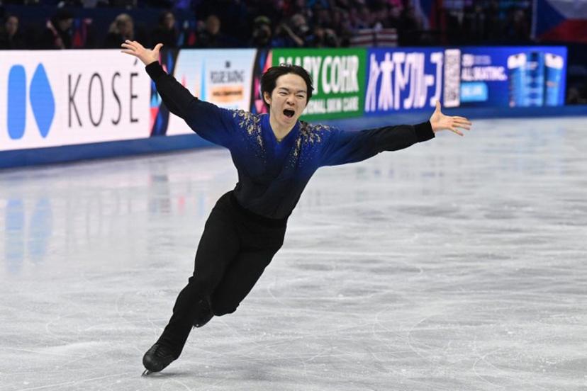 Japan's Yuma Kagiyama performs during the men's free skating program of the 2026 ISU Figure Skating World Championships in Prague, Czech Republic on March 28, 2026.  Michal Cizek / AFP