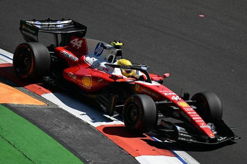 Ferrari's British driver Lewis Hamilton races during the third practice session of the Mexico City Formula One Grand Prix at the Hermanos Rodriguez racetrack in Mexico City on October 31, 2026.  YURI CORTEZ / AFP