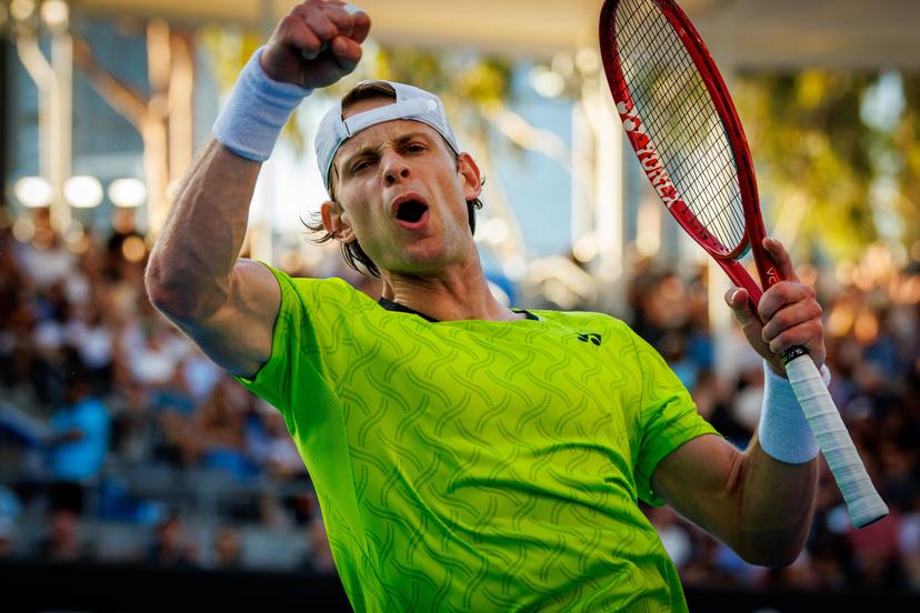 Belgium's Zizou Bergs (ATP 43) pictured in action during a first round match against Poland's Hurkacz (ATP 55) in the men singles at the Australian Open, Melbourne Park, Melbourne on Tuesday 20 January 2026.  BELGA PHOTO PATRICK HAMILTON  --- BENELUX ONLY   ---