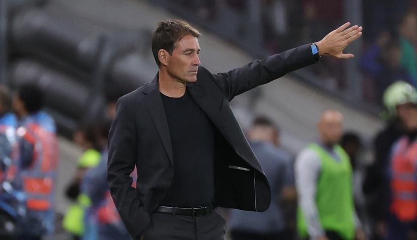 Servette's head coach Rene Weiler gestures during a soccer game between Swiss Servette FC and Belgian KRC Genk, Tuesday 25 July 2023 in Geneva, Switzerland, the first leg of the second qualifying round for the UEFA Champions League competition. BELGA PHOTO VIRGINIE LEFOUR