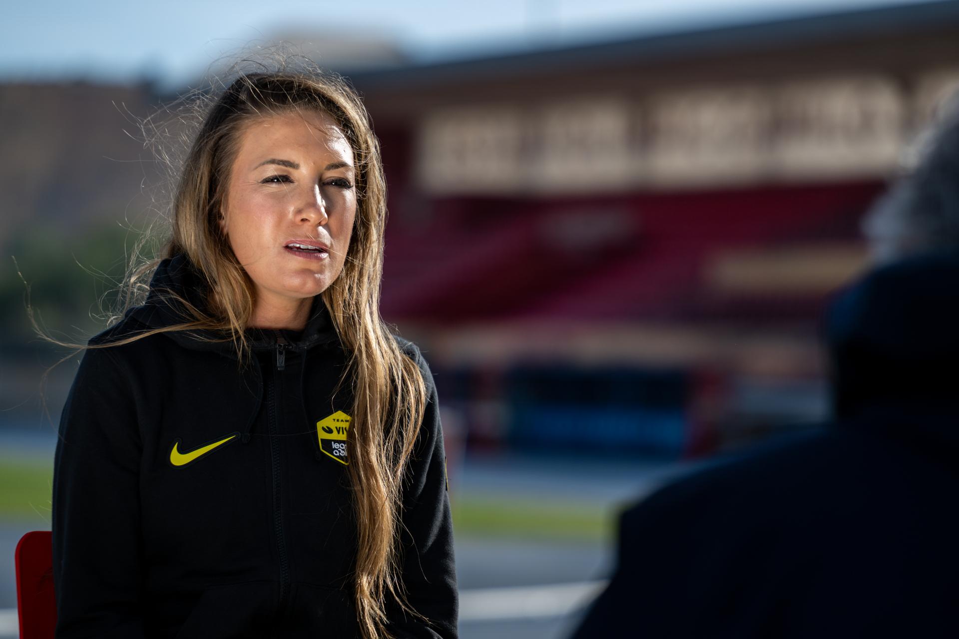 French Pauline Ferrand Prevot of Team Visma-Lease a Bike pictured during the team presentation of the Team Visma-Lease a Bike cycling team in Alicante, Spain, Tuesday 13 January 2026. BELGA PHOTO DAVID PINTENS