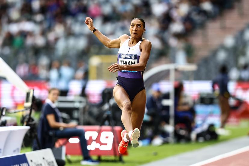 Belgian Nafissatou Nafi Thiam pictured in action during the long jump event, at the 49th edition of the Memorial Van Damme Diamond League athletics event in Brussels, Friday 22 August 2025. BELGA PHOTO BRUNO FAHY