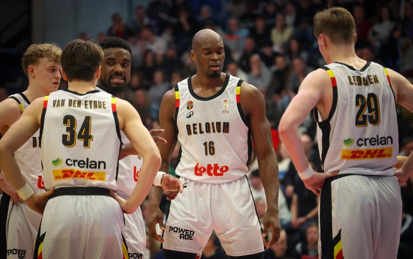 Belgium's Retin Obasohan and Belgium's Kevin Tumba pictured during a basketball match between Belgian national team Belgian Lions and Hungary, Monday 01 December 2025 in Mons, qualifier 2/6 for the men's 2027 FIBA World Championships. BELGA PHOTO VIRGINIE LEFOUR
