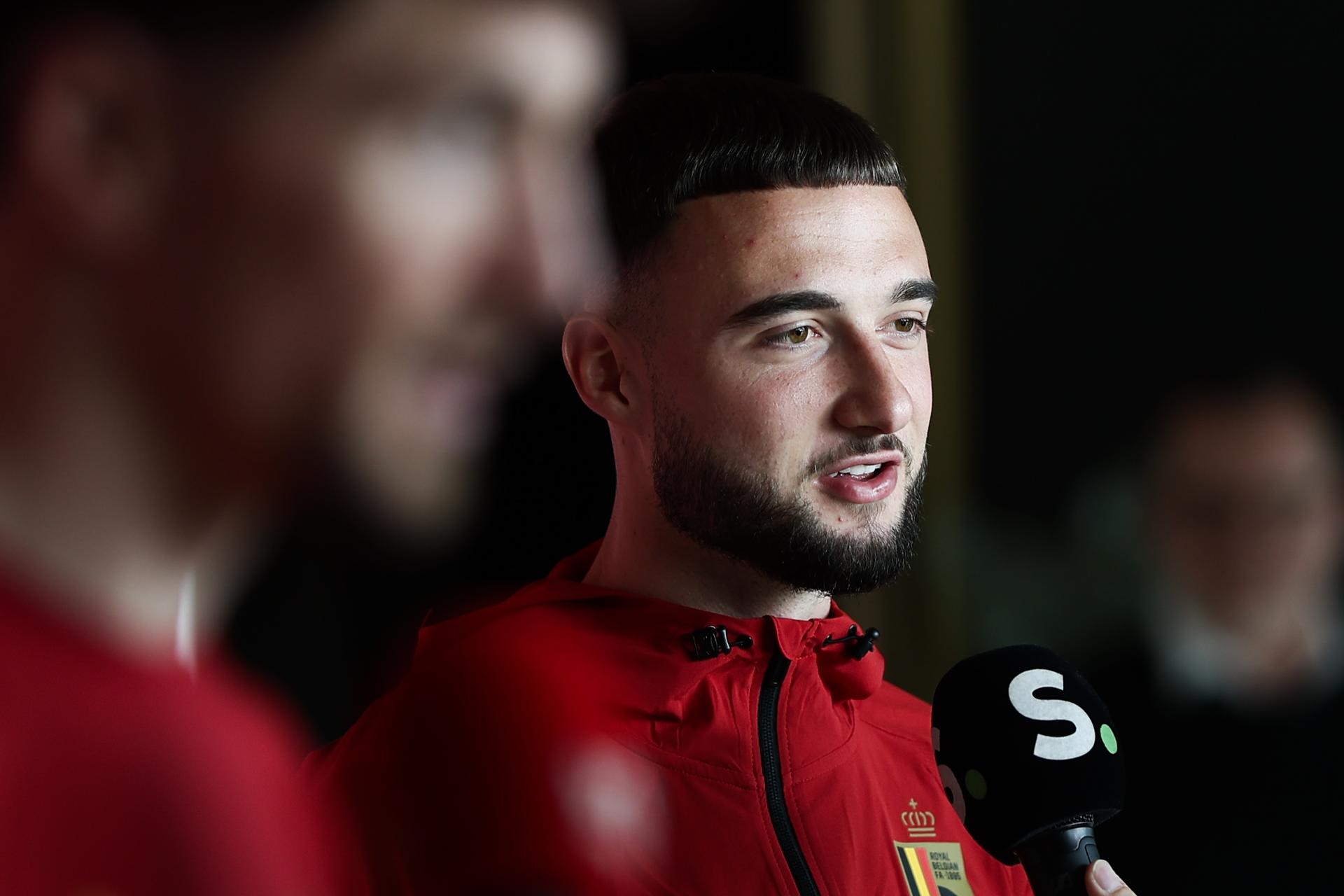 Belgium's Zeno Debast pictured during a press conference of the Red Devils, the Belgian national soccer team, in Tubize on Tuesday 24 March 2026. The team is preparing for its friendly games against the United States and Mexico. These games are preparation games of the 2026 World Cup. BELGA PHOTO BRUNO FAHY