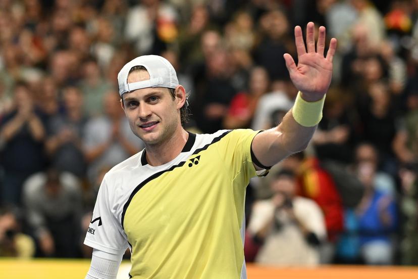 Zizou Bergs of Belgium celebrate after winning during the European Open ATP tennis tournament in Brussels, on 20 October. This year's edition of the tournament is taking place from 17 to 25 October BELGA PHOTO DAVID PINTENS