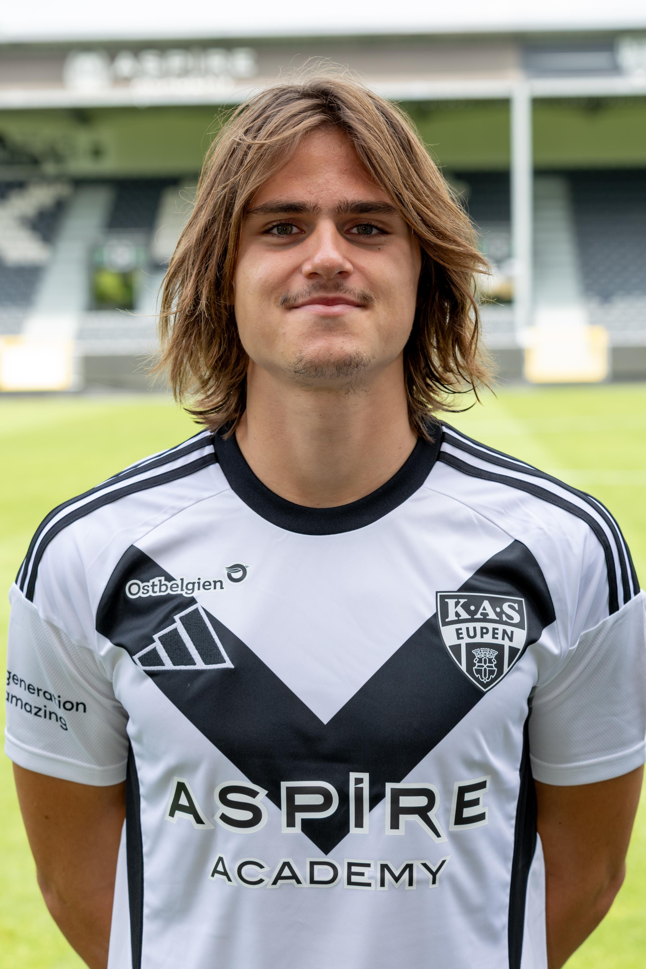 Eupen's Luca Dalla Costa poses for a picture at the 2025-2026 season photoshoot of Belgian soccer team KAS Eupen, Thursday 31 July 2025 in Eupen. BELGA PHOTO BRUNO FAHY