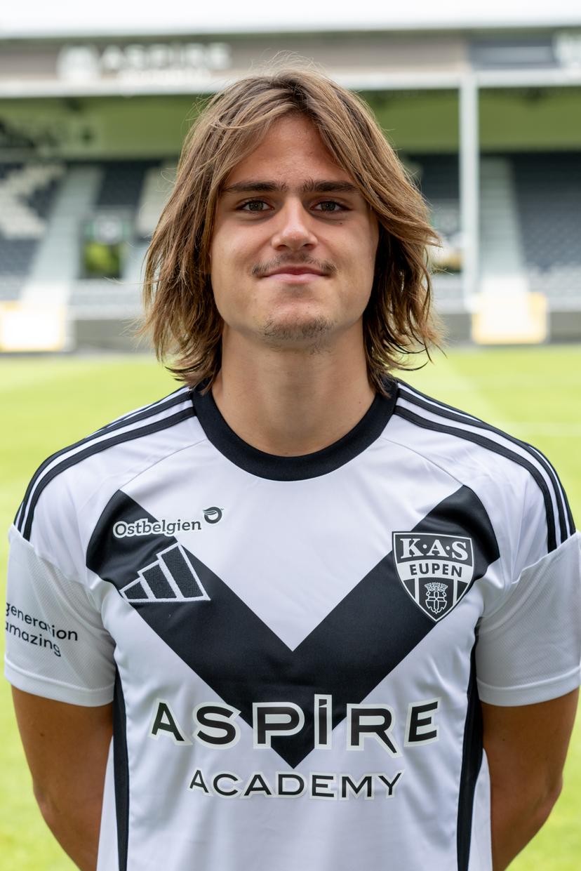 Eupen's Luca Dalla Costa poses for a picture at the 2025-2026 season photoshoot of Belgian soccer team KAS Eupen, Thursday 31 July 2025 in Eupen. BELGA PHOTO BRUNO FAHY