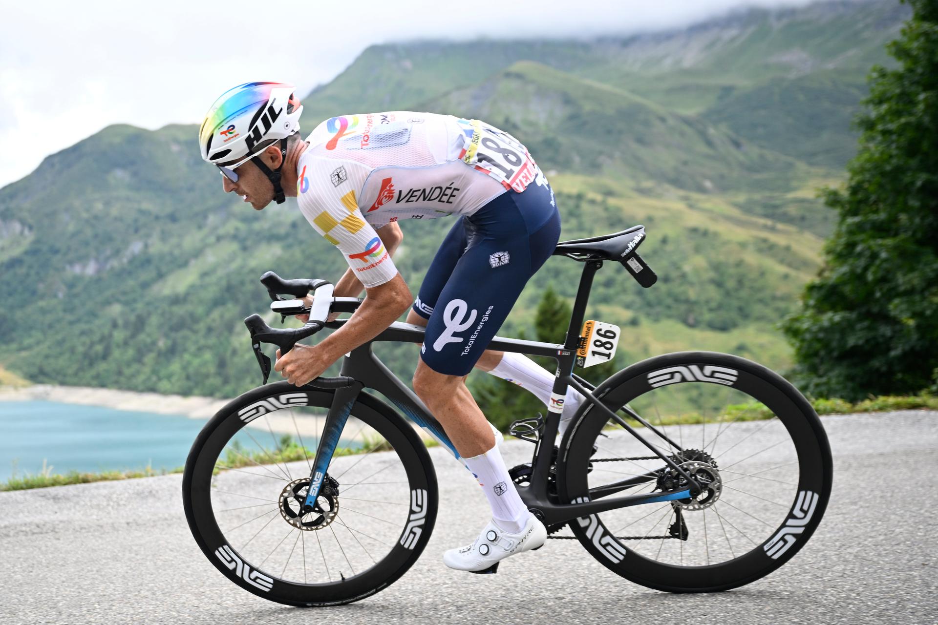French Jordan Jegat of Team TotalEnergies pictured in action during stage 19 of the 2025 Tour de France cycling race, from Albertville to La Plagne (130km), on Friday 25 July 2025 in France. The 112th edition of the Tour de France starts on Saturday 5 July in Lille, France, and will finish in Paris, France on the 27th of July.   BELGA PHOTO JASPER JACOBS