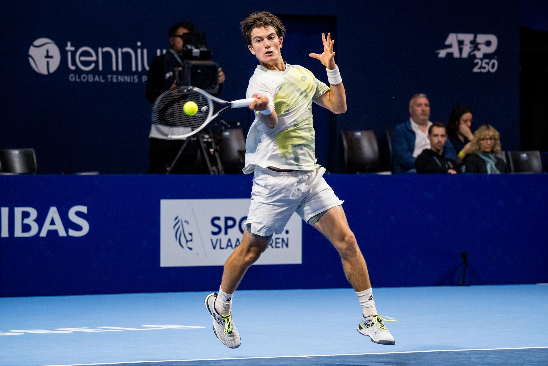 Belgian Gilles-Arnaud Bailly pictured in action during the European Open ATP tennis tournament in Brussels, on Tuesday 14 October 2025. This year's edition of the tournament is taking place from 12 to 19 October 2025. BELGA PHOTO JASPER JACOBS