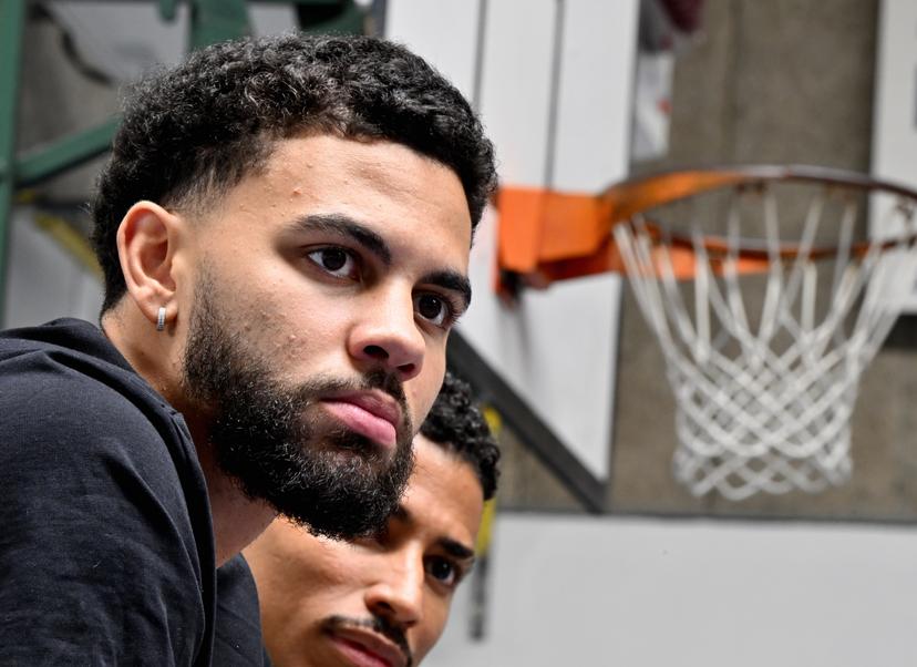 Ajay Mitchell pictured during a press conference regarding the NBA US basketball competition on Wednesday 30 July 2025 in Ans. Oklahoma City Thunder, featuring Belgian point guard Mitchell, won the league. BELGA PHOTO ERIC LALMAND