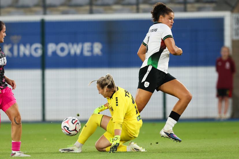 TSC Backa Topola's Ninoslava Stefanovic and OHL Women's Jada Conijnenberg fight for the ball during a game between Oud-Heverlee Leuven Women and Serbian club TSC Backa Topola,  Wednesday 5th of August 2026, in Leuven, a second round qualification game in the UEFA Women's Champions League.  BELGA PHOTO BRUNO FAHY