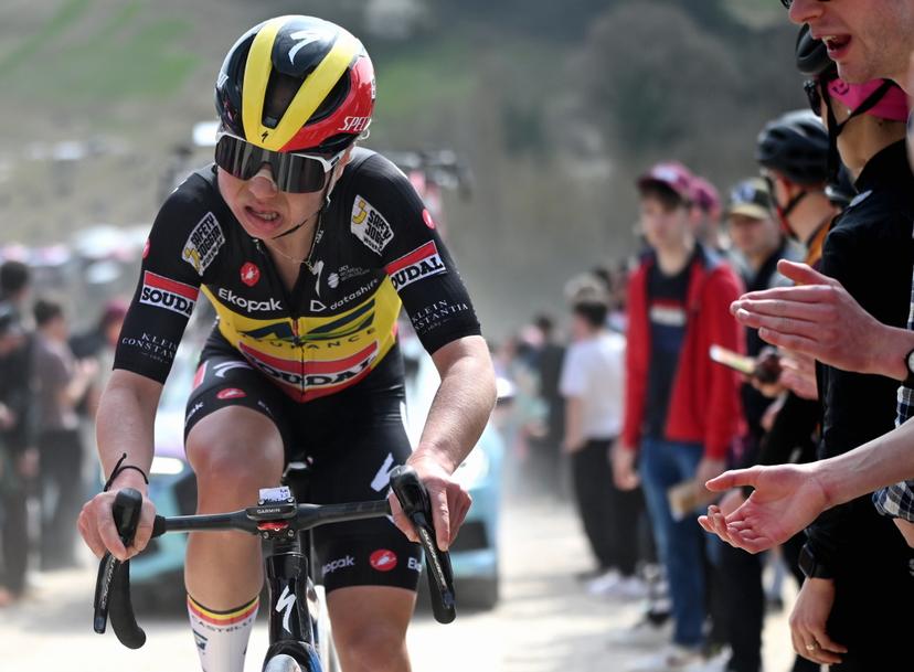 Belgian Justine Ghekiere of AG Insurance-Soudal Team pictured in action during the women elite 'Strade Bianche' one day cycling race, 133km from and to Siena, Italy, on Saturday 07 March 2026. BELGA PHOTO ELIAS ROM