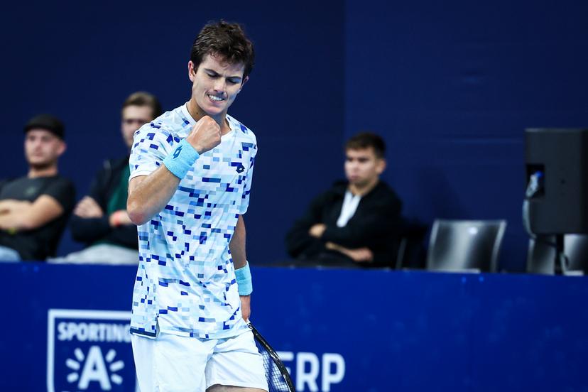 Belgian Gilles-Arnaud Bailly pictured during a tennis match in the round of 32 of the singles competition at the ATP European Open Tennis tournament in Antwerp, Wednesday 16 October 2024. BELGA PHOTO DAVID PINTENS