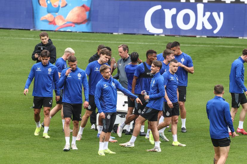 Club's players pictured during a training session of Belgian soccer team Club Brugge, in Brugge, Saturday 03 May 2025. The team is preparing for the Belgian Cup final (Croky Cup) match against Anderlecht this sunday. BELGA PHOTO BRUNO FAHY